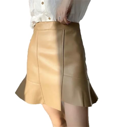 Women Mini Leather Fishtail Skirt Mujer High Waist Ruffle Irregular Skirt Office Work Skirts2