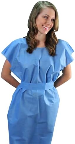 DG Patient Exam Gown Small (50 Count) โ Blue SMS Nonwoven, Fluid-Resistant, Latex-Free โ Open Back with Separate Tie Belt โ Single-Use Medical Gown โ Made in USA