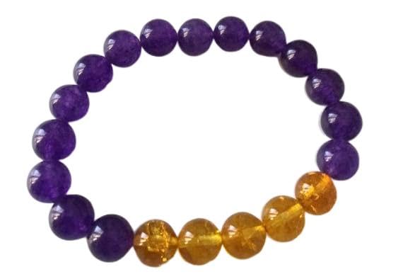 Bracelet améthyste et citrine 10mm pour la méditation et la sérénité