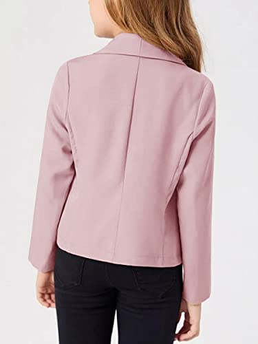 Bigeoosh Girls Blazer Jacket Solid Color Lapel Suit Open Front Long Sleeve Blazers For Kids Girls Size 5-14 Years Pink #TOP1