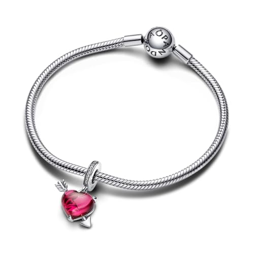 PANDORA Moments Red Heart & Arrow Murano Glass Dangle Charm - Sterling Silver Charm with Cubic Zirconia & Murano Glass - Jewelry for Women - Includes Gift Box4