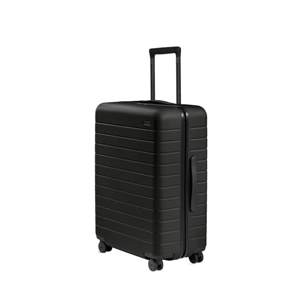 Away Medium Checked Luggage, Lightweight Hard Shell Suitcase with Spinner Wheels, Durable Rolling Luggage, TSA Lock, 26 Inch, Jet Black