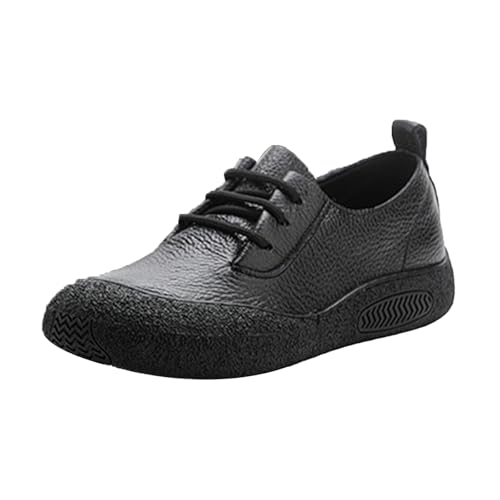 Women's Vintage Wide Toe Box Leather Flats,Comfortable Orthopedic Soft Sole Lace Up Casual Dressy Walking Shoes