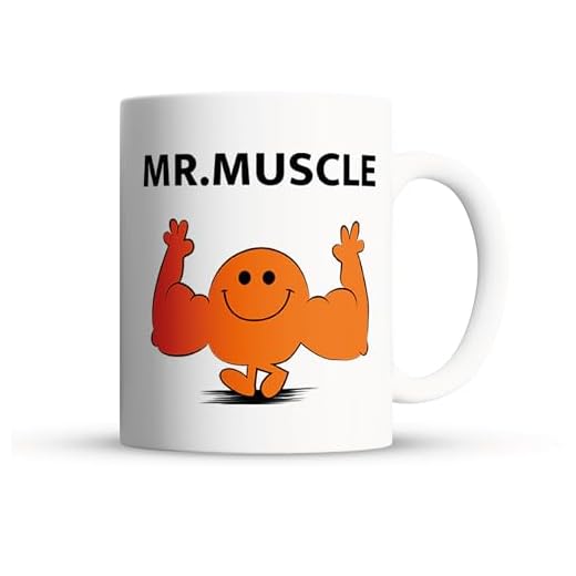 Lewistons-Of-London Mr Men Muscle Taza de cerámica Blanca de 325 ML con Texto en inglés Gym Workout Fit Fitness Little Miss Weights Diet