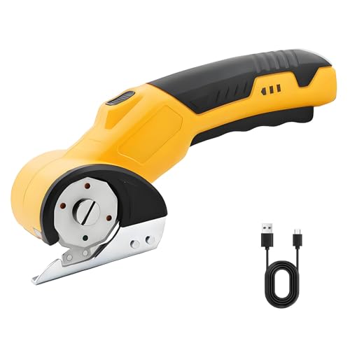 Ciseaux électriques sans fil - 2000 mAh - Coupe le cuir, tapis, carton et PVC - Bouton de sécurité et lumière de travail LED - Chargement USB