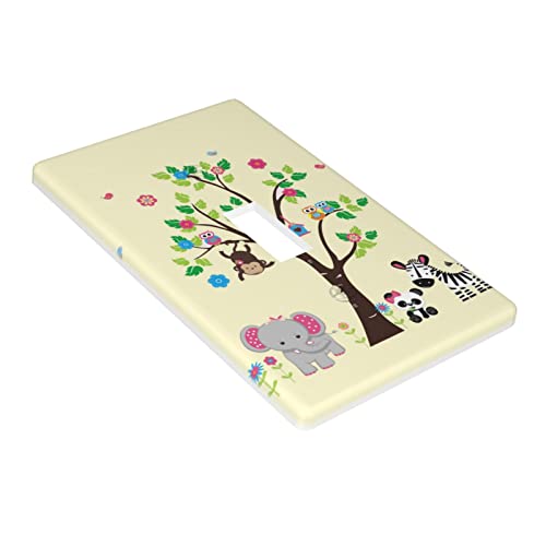 Jungle Animals 1 Gang Single Toggle Light Switch Wall Plate Cover Monkey Trees Giraffe Elephant Owl Faceplate Kids Girls Boy Bedroom Baby Nursery Wall Decor Playroom Kindergarten Decoration Faceplate #TOP2