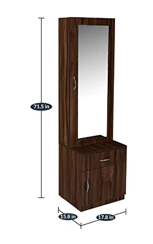 Image of MAMTA DECORATION Engineered Wood Dressing Table with 1 Drawer and 1 Door Storage Wooden Vanitie Tables for Bedroom Living Room (Dark Walnut)
