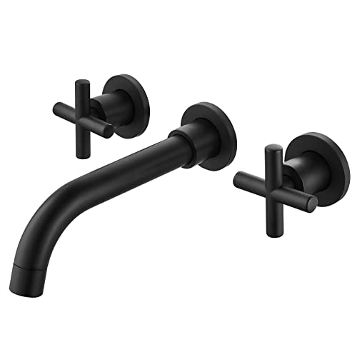 Airuida Matte Black Wall Mount Bathroom Faucet Solid Brass Widespread ...
