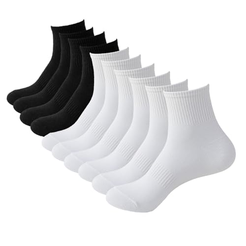 Image of WoWhite Ankle Socks for Woman Cotton Crew Socks Athletic Running 5 Pairs(white*3 & black*2,9-11)