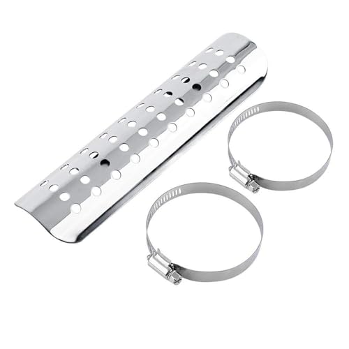Image of Keenso Motorcycle Exhaust Heat Shield,Universal Motorcycle Heat Guard Cover with 2 Stainless Steel Clamps for 50mm-70mm Pipe Diameter(Silver)