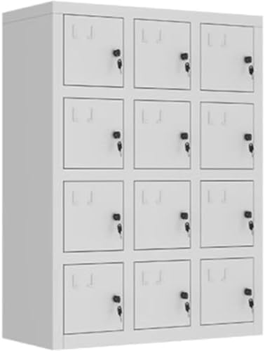 9-Door Metal Cell Phone Locker with Locks & Keys - Secure Mobile Storage for Schools, Offices & Factories - Durable White Design, Reliable 12-Compartment Storage Solution