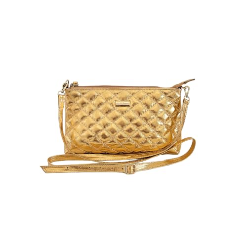 Bolsa Feminina Couro Transversal Matelassê Bolsa Interno Alça Regulável + Porta Moedas (Dourado)
