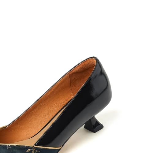 TinaCus Women's Genuine Leather Pointed Toe Embroidery Kitten Heel Floral Pumps Dress Shoes3