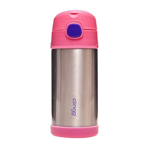 Clingo Garrafa Térmica Infantil Parede Dupla Inox Antivazamento 310 ml Livre de BPA Rosa