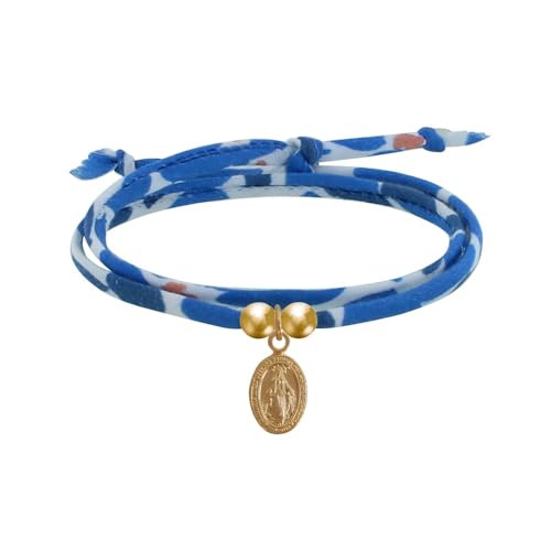 LES POULETTES BIJOUX - Bracelet Double Tour Lien liberty et Petite Médaille Vierge Miraculeuse Plaqué Or - Bleu Navy
