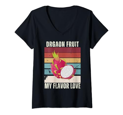Femme Vintage Dragon Fruit My Flavor Love Retro Dragon Fruit Lover T-Shirt avec Col en V