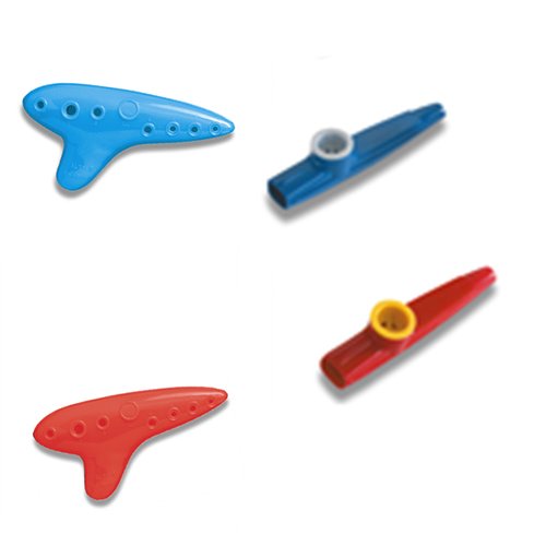 Children's Musical Toy Blue & Red Alto C Ocarina Flutes w/Kazoos