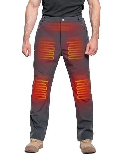 DEWBU Heated Pants for Men with 12V Battery Pack Fleece Lined Outdoor Softshell Pants Electric Heating Trousers, Men's Pure Grey, L