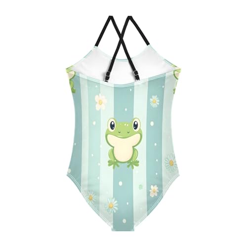 Cute Frog Stripe Teal Kids Swim Suit, Beach Apparel 3-10 Y with Adjustable Shoulder Strap, 3-10 Y2