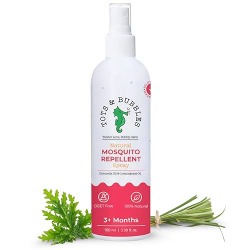 Image of Tots & Bubbles Baby Safe Mosquito Repellent Spray (100ml) for Babies, Toddlers | Natural Protection with Citronella & Lemongrass Oils | DEET-Free, Skin Friendly Insect Spray for Indoor & Outdoor Use | Safe & Gentle on Baby and Mother (Pack of 1)