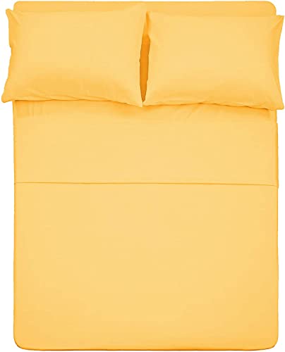 Image of Twin XL Sheets Set 4 Piece - Hotel Luxury 1800 Bedding Sheets & Pillowcases - 1 Flat Sheet,1 Fitted Sheet and 2 Pillow Cases - Extra Soft Cooling Bed Sheets - Deep Pocket up to 16 inch (Yellow)