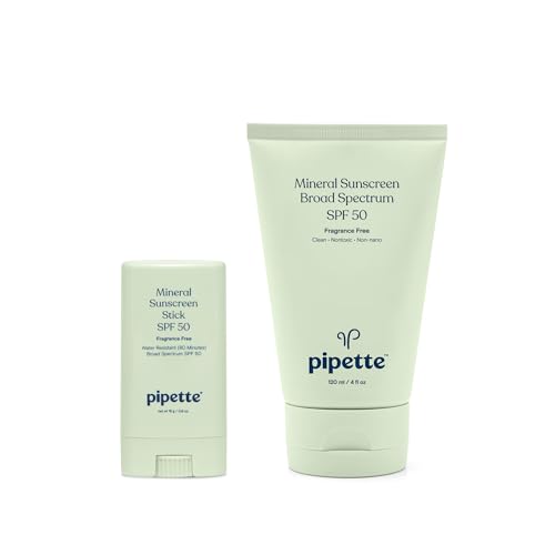 Image of Pipette 100% Mineral Sunscreen Lotion + Stick Duo, Clean, Broad Spectrum with Non-Nano Zinc Oxide, UVB/UVA Sun Protection for Kids & Sensitive Skin, Hypoallergenic, Non-Toxic