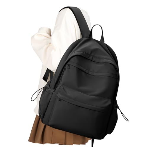 VGCUB School Backpack Waterproof Cute Aesthetic Simple High School Bag Lightweight Travel Casual Bookbag for Middle Girls Boys College Basic Teen Backpacks Women Men Black