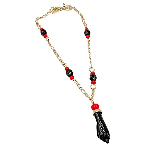 FWJ 18k Gold Plated Azabache Bracelet 5.5 Inches Length 3.5mm Black Beads Protection Jewelry