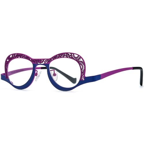 Image of FONEX Colorful Pure Titanium Glasses Frame Women Retro Round Eyeglasses