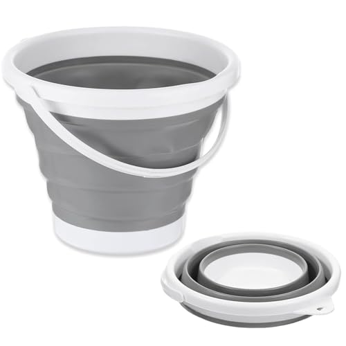 Roysmart 5 Liter Zusammenklappbarer Silikoneimer Platzsparender Falteimer für unterwegs Faltbarer Silikon Eimers für Reinigung Camping Angeln Reisen (Grau)