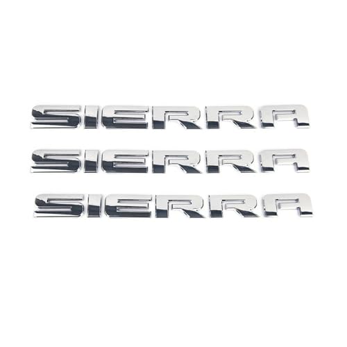 Image of 3PC Chrome Sierra Nameplates Letter Emblems Badges 2007 to 2019 Glossy for 2500Hd 3500Hd Sierra Emblem