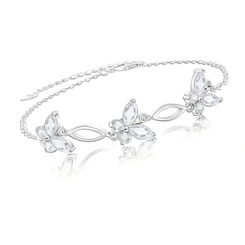 Image of Sterling Silver Butterfly Link Bracelet for Women,Adjustable Charming Dainty Jewelry,Ideal Gift for Mom,Wife and Her