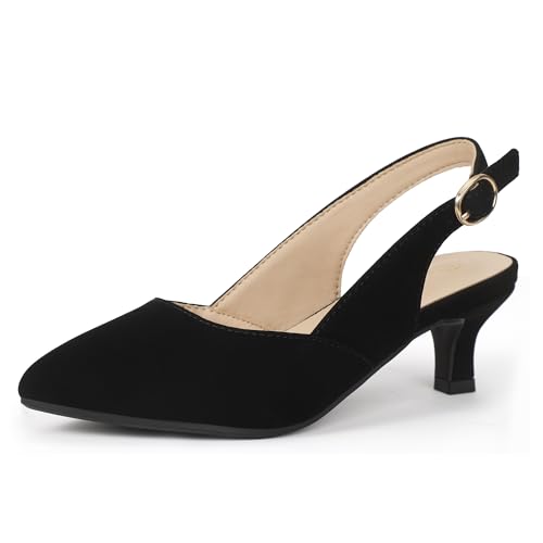 PANDANINJIA Girls Dress Shoes Kitten Heels Sandals Closed Pointed Toe Slingback Flower Girl Little Big Kid Wedding Party School Pumps Shoes