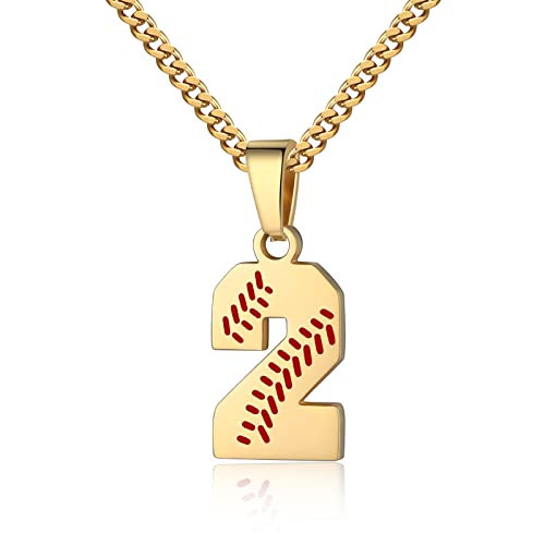 HattiDoris Baseball Number Necklace for Men 00-99 Athletes Jersey Number Necklace Stainless Steel Gold Plated Chain 22inch Baseball Charm Pendant Personalized Gift for Men(02) by HattiDoris - Used condition - US$7.25