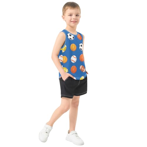 Boys' Tank Top Shirt Deep Blue Background with Balls Pattern Sleeveless T-Shirts4