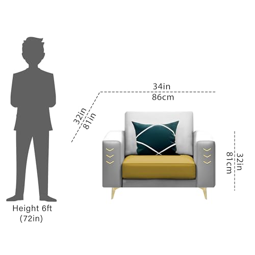 Image of Casaliving Falco 1 Seater Sofa Set for Living Room (Yellow Grey Fabric) Premium Fabric Sofa