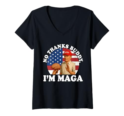 Womens No Thanks Buddy, I'm Maga America Flag Retro Design V-Neck T-Shirt