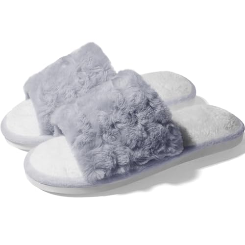 Kattmas Women Fuzzy Slippers Indoor Cozy Memory Foam Slip On Cute House Slippers Slides Shoes Open Toe Gifts for Womens Her Mom,women7.5-8/men6-6.5