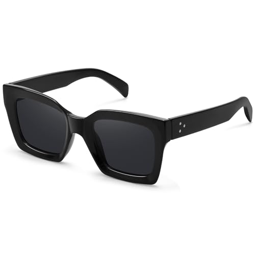 Fozono Narrow Square Sunglasses for Women Trendy Classic Retro Sunnies Small Faces FZN820 Black/Grey