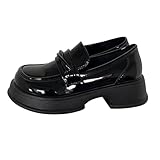 Mocasines de mujer Plataforma Gruesa Punta Redonda Zapatos De Caminar De Tacón Grueso Zapatos Mocasines Loafers Cuero PU Retro Ligero Cómodo Tendencias Casual, plata, 39 EU