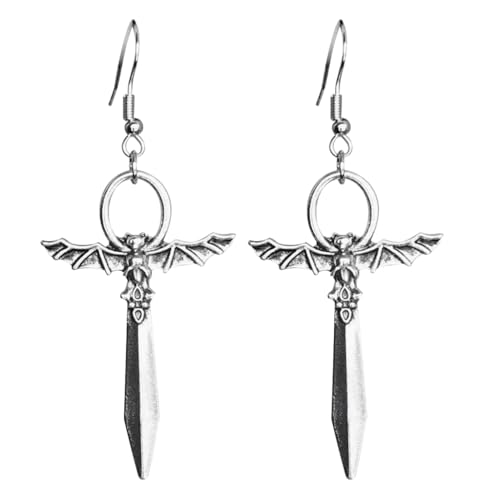 Pendientes góticos de espadas de murciélago con dije de espadas grandes con forma de lágrima mística, Acero aleado