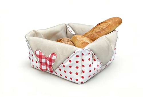 HOME ZEN HOUSEHOLD LINEN Panier à pain rembourré avec broderie, 15 x 15 x 10 cm, tissu noble, style shabby chic provençal tyrolien, 3 modèles, (SHABBY CHIC...