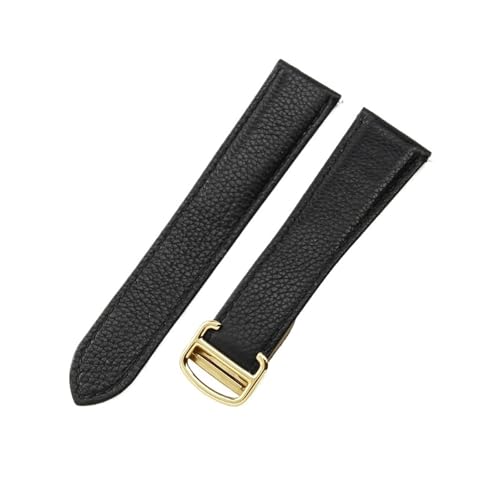 TROGPYXG Correa de reloj de cuero Compatible con Cartier London Solo, accesorios de correa de reloj con patrón de lichi suave y cómodo for mujer, 20mm y 22mm(Black-Golden-Z4,20mm)