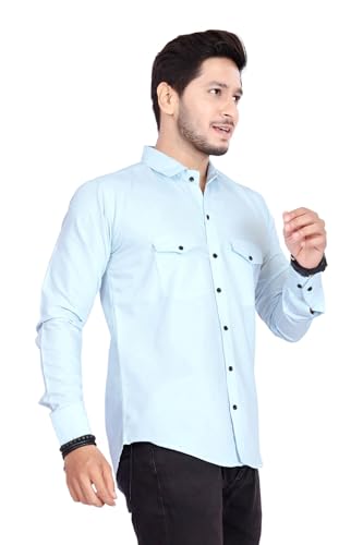 Image of Men's Cotton Spread Collar Full Sleeve Regular Fit Solid Casual Shirt with Double Pockets - Stylish Comfortable Shirt for Everyday Wear
