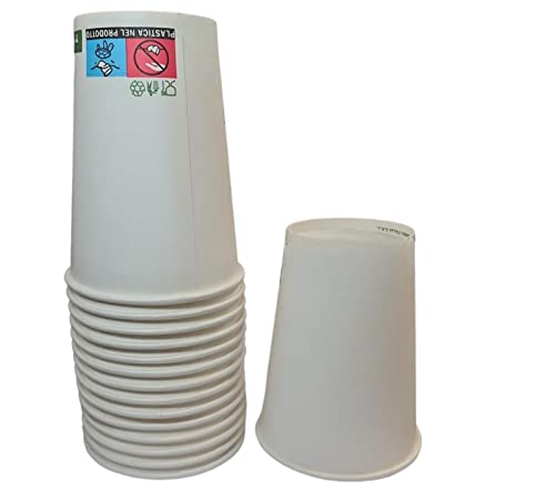 vidoelettronica 100 vasos de papel para agua, capacidad dobladillo 210 ml, color blanco, biodegradables, cartón (210 ml, 100 unidades, blanco)
