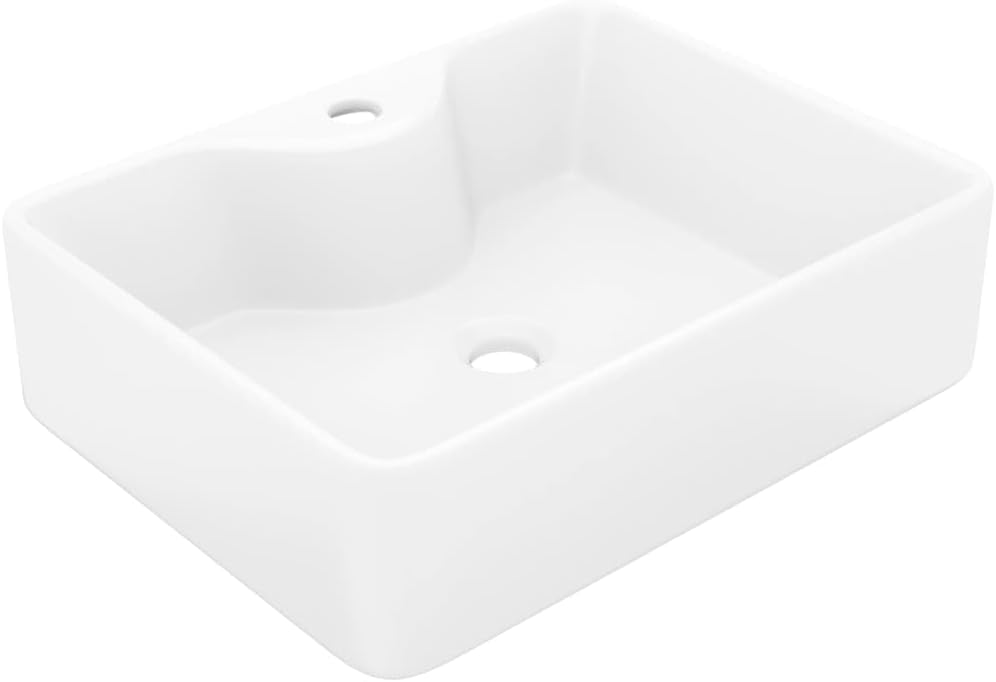 vidaXL Ceramic Bathroom Sink Basin with Faucet Hole White Square