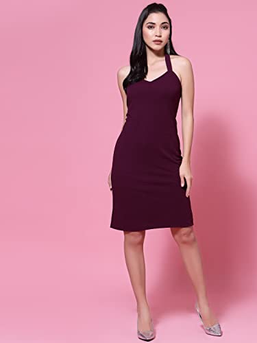Image of OOMPH! Women Mini /Short Bodycon Dress in Lycra Blend Fabric with Halter Neck and No Sleeves