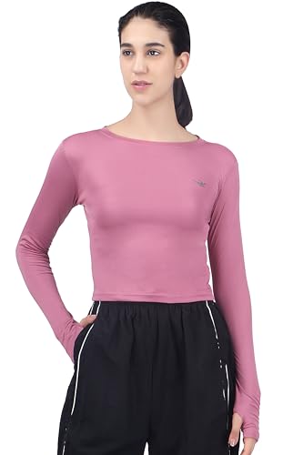 Image of Amazon Brand - INKAST Women Solid Fit T-Shirt | Active Wear Crop Tops with Thumbhole | Casual Sport Wear | Gym | Training | Running | Workout