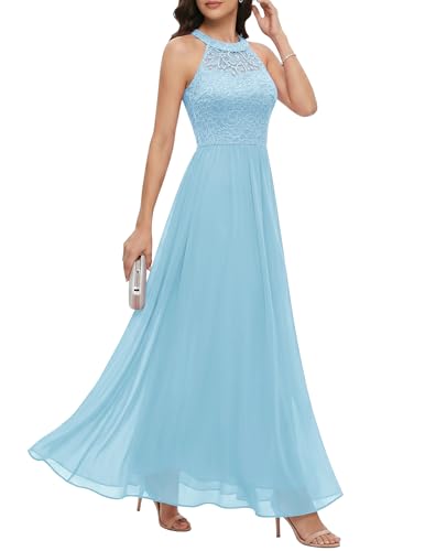 Women's Sleeveless Halter Floral Lace Formal Dress Cocktail Party Dress Bridesmaid Dress...