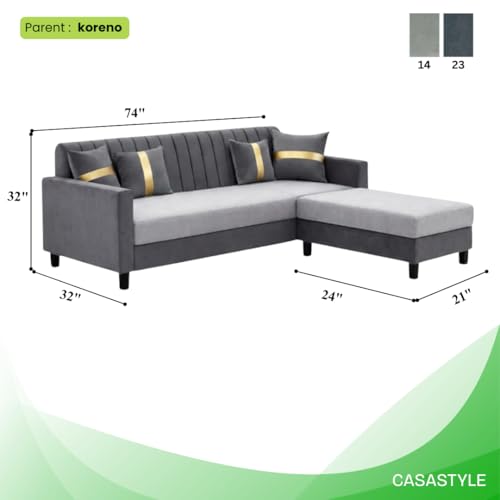 Image of CASASTYLE Korion 4 Seater L Shape Sofa Set with Movable Ottoman | Flexible Left or Right Layout | Cozy Velvet Fabric | Soft Touch Seating | Modern Designer Sofa for Living Room (Dark Grey-Light Grey)